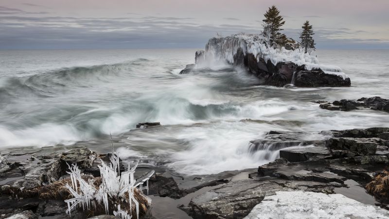 Lake Superior, Thunder Bay, Ontario, Canada, winter, 4K (horizontal)