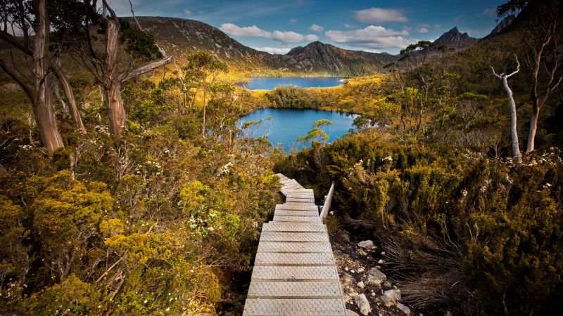 St. Clair National Park, Tasmania, Australia, lake, mountains, 4K (horizontal)