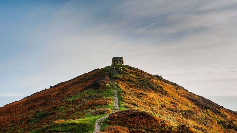Rame Head, Cornwall, hill, green, autumn, 4K (horizontal)