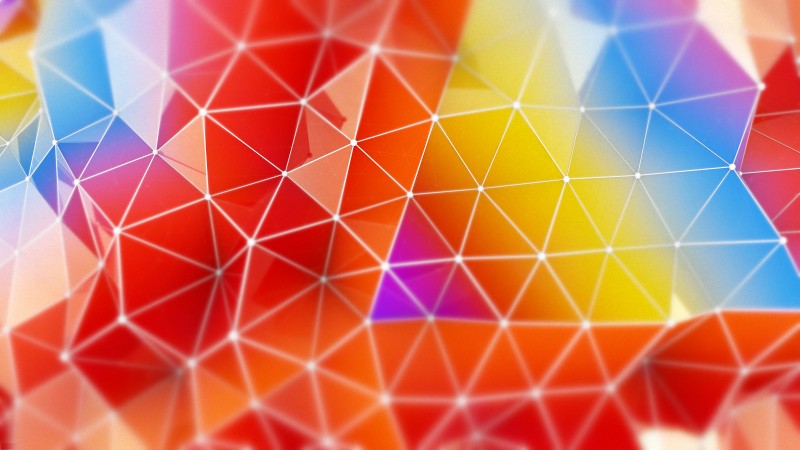 polygon, 4k, 5k wallpaper, orange, red, blue, background (horizontal)