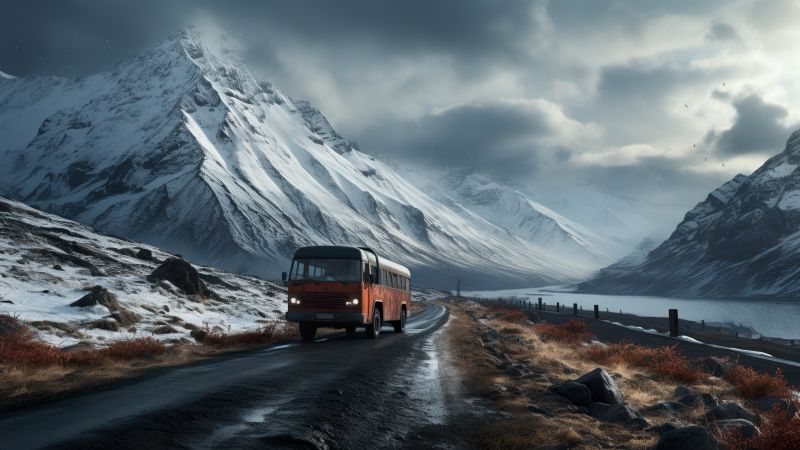 road, ice, snow, mountains, 4K (horizontal)
