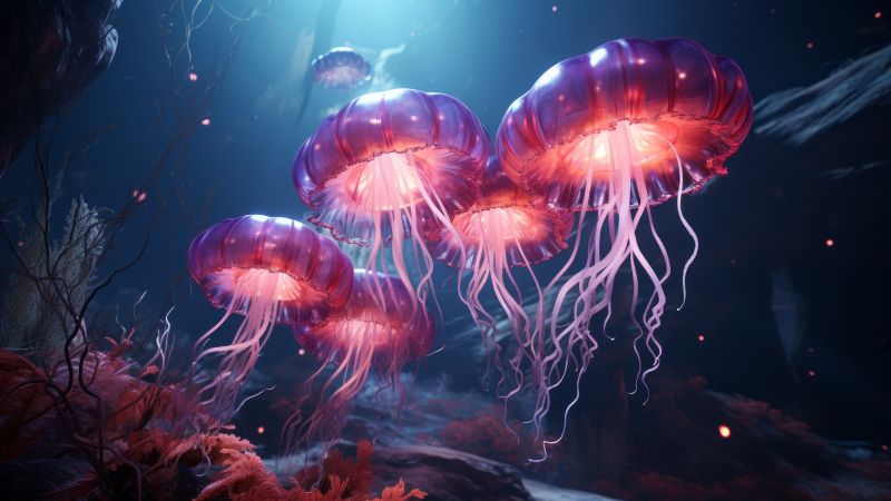 iPhone 15 pro, jellyfish, colorful (horizontal)