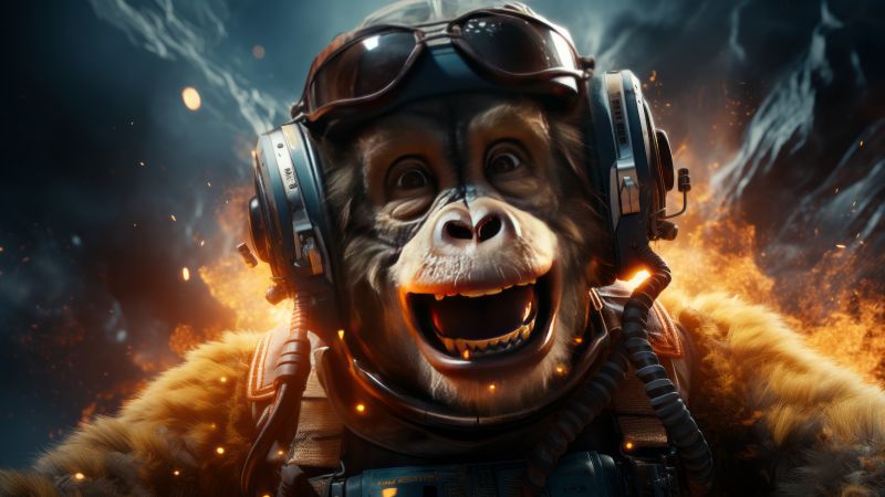 monkey, space, user avatar, 4k, funny animals (horizontal)