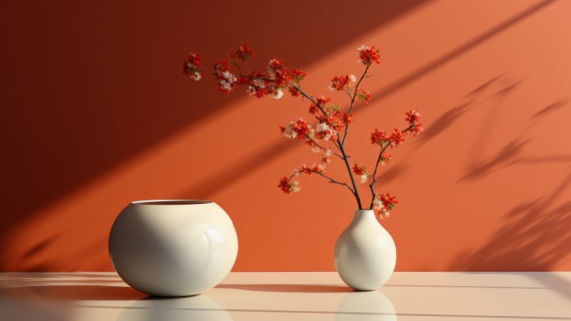 background, flowers, minimalism, orange (horizontal)