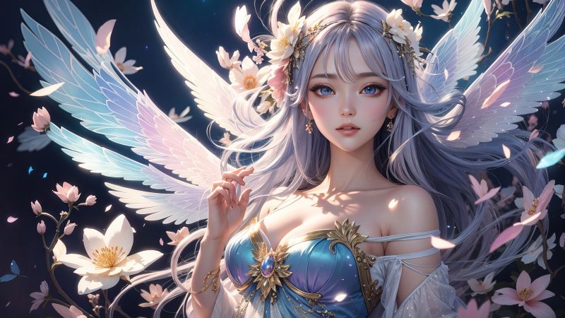 anime girl, fairy, wings (horizontal)