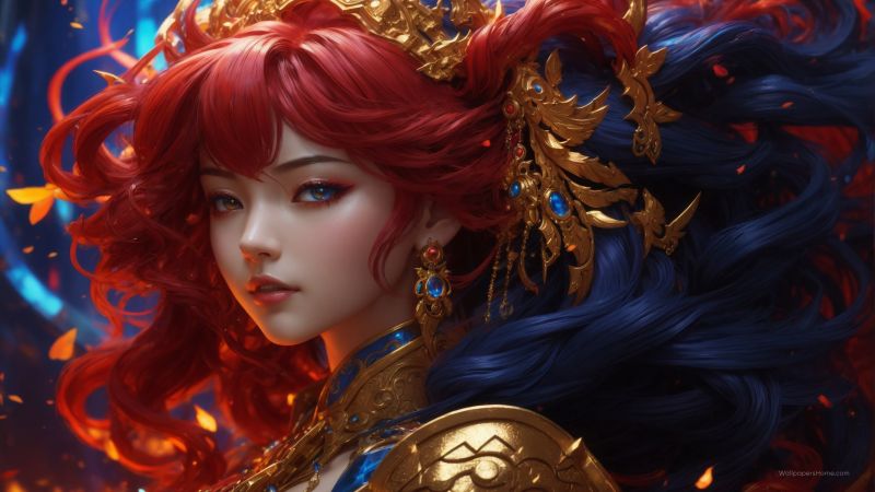 anime girl, fantasy, red hair (horizontal)