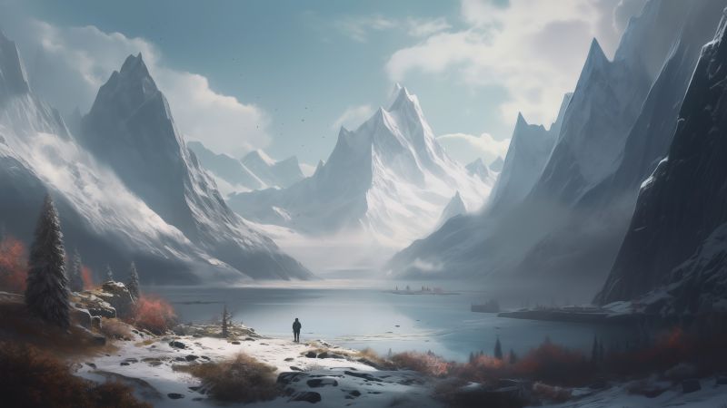 winter, mountains, lake (horizontal)