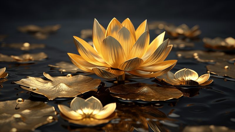 flowers, gold, water (horizontal)