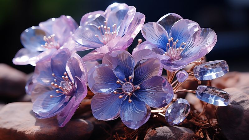 flowers, glass, violet (horizontal)