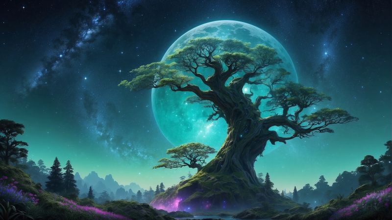 moon, tree, forest (horizontal)