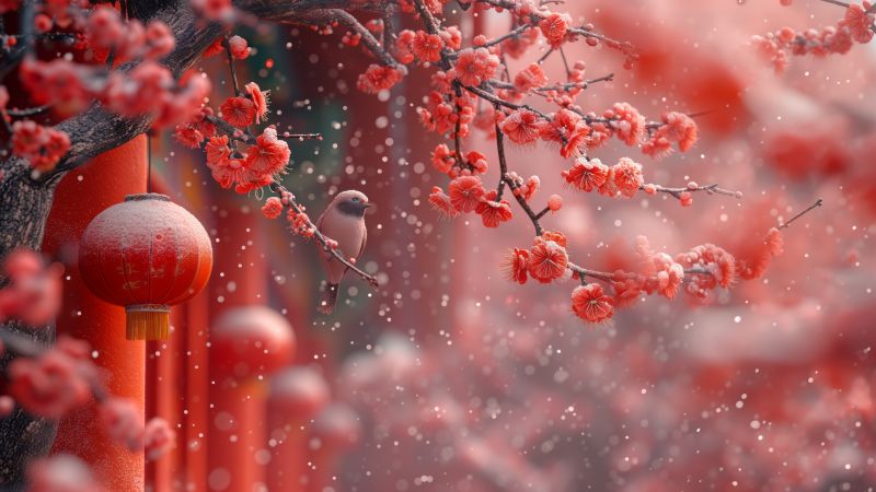Sakura, bird, blossom (horizontal)