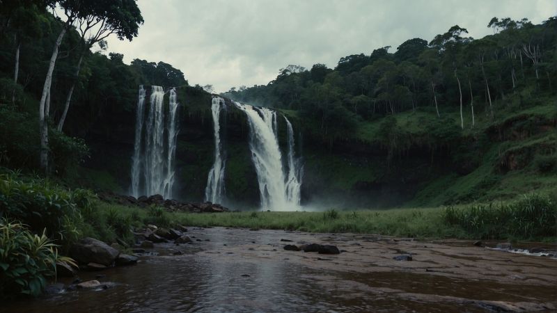 waterfall, forest (horizontal)