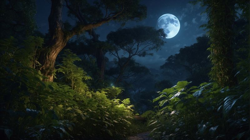 forest, moon, night (horizontal)