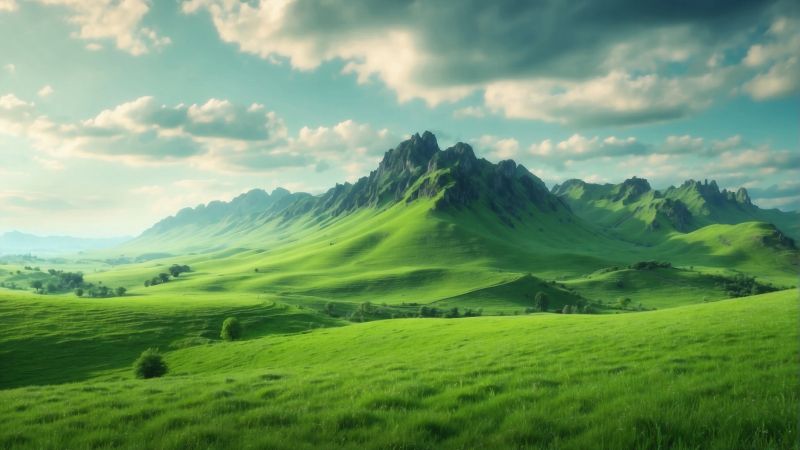 mountains, meadow, clouds (horizontal)