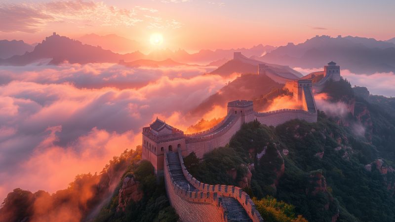 Chinese wall, mountains, sunset (horizontal)