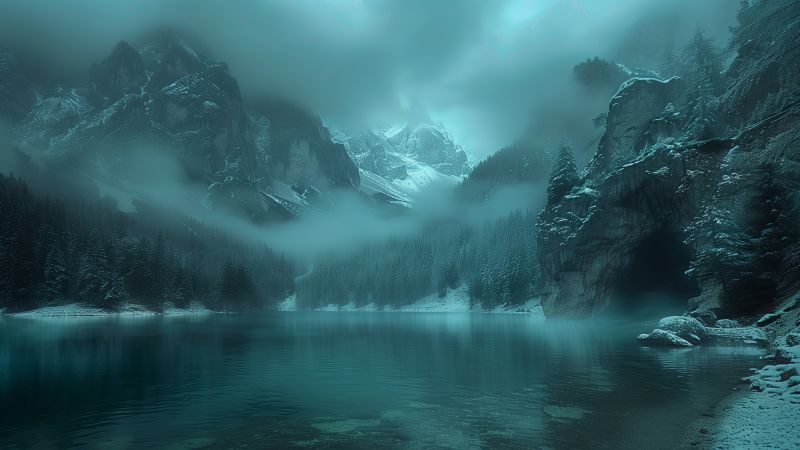 mountains, lake, winter (horizontal)