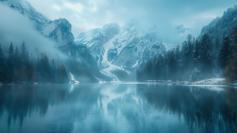 mountains, lake, winter (horizontal)
