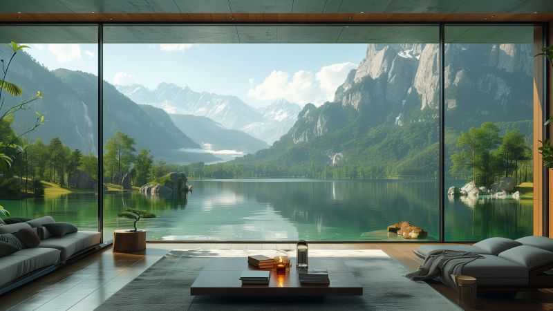 modern, interior, mountains (horizontal)