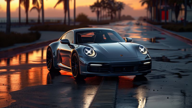 Porsche, sunset (horizontal)