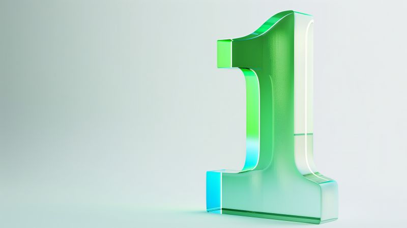 number, one, green, icons, glass (horizontal)
