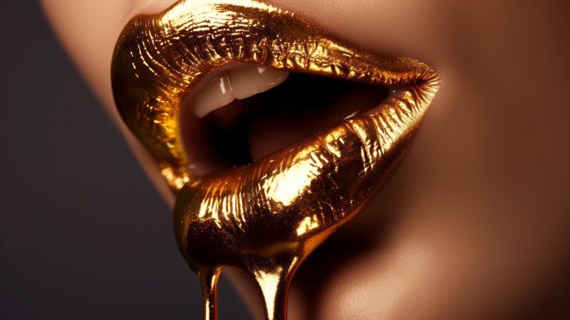 girl, lips, gold (horizontal)