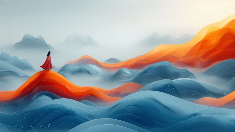 waves, blue, orange (horizontal)