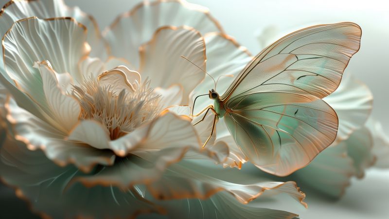 flowers, white, butterfly (horizontal)