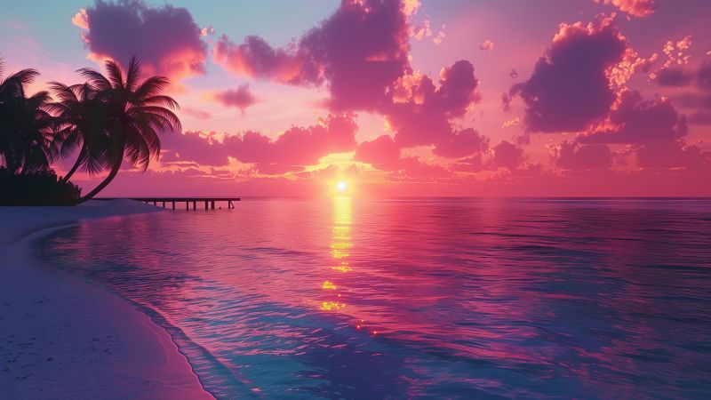 beach, sea, ocean, pink, sunset (horizontal)