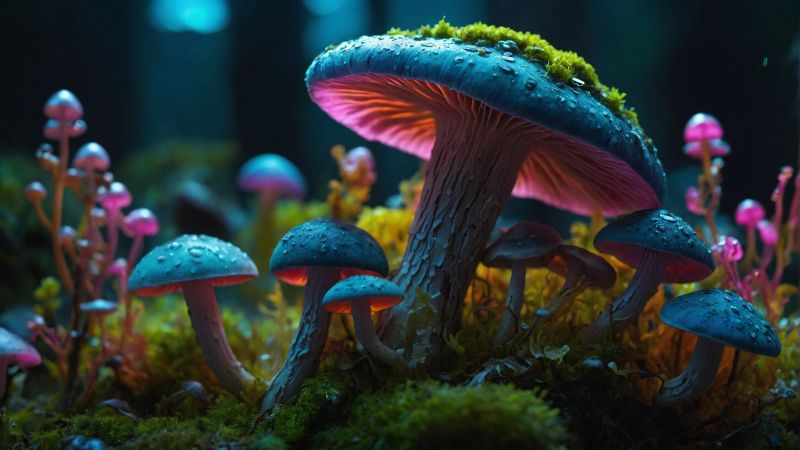 mushrooms, blue (horizontal)