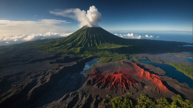 volcano, river (horizontal)