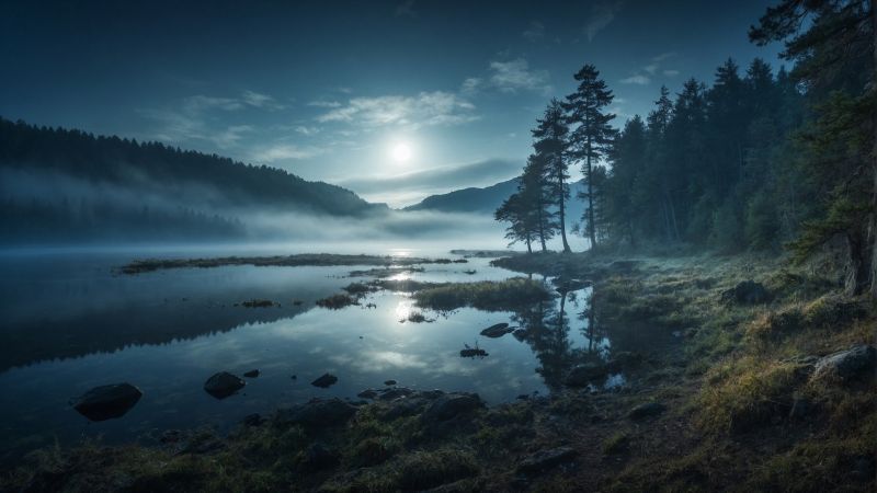 lake, forest, night (horizontal)
