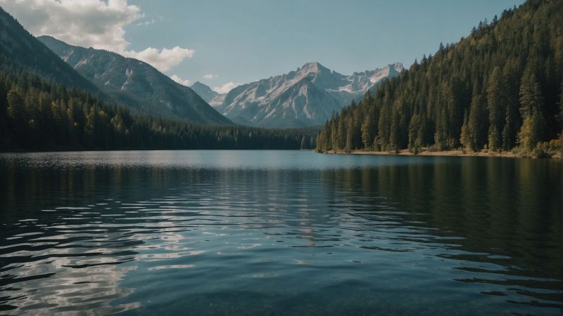 lake, mountains, forest (horizontal)