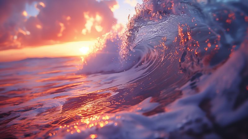 waves, sea, ocean, sunset (horizontal)
