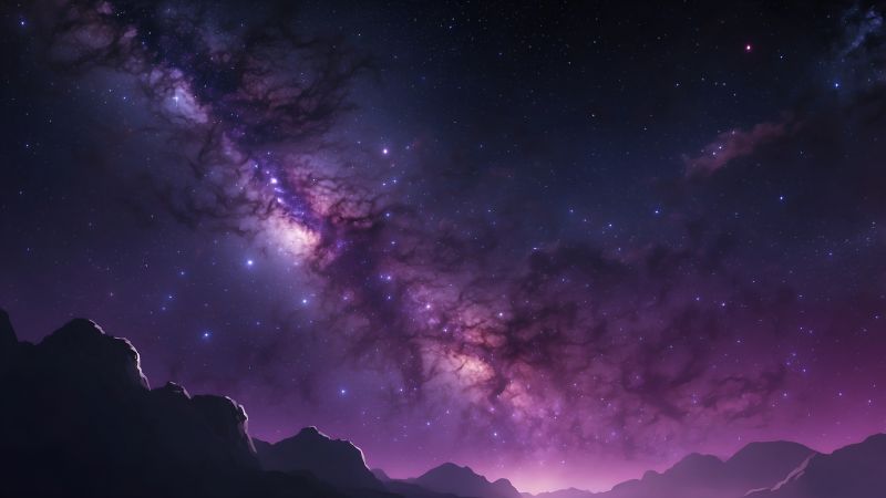 space, stars, milky way, violet (horizontal)