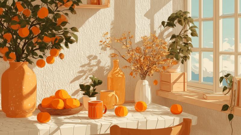 fall decoration wallpaper, autumn home decor, pumpkin spice everything, background for desktop wallpaper (horizontal)