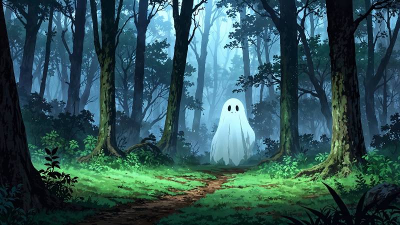 ghosts wallpaper, cute halloween, autumn harvest, background for desktop wallpaper (horizontal)