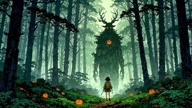 forest spirit wallpaper, mystical beings, dark woods, background for desktop wallpaper (horizontal)