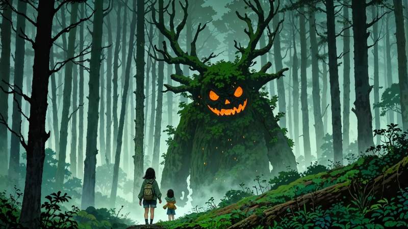 forest spirit wallpaper, enchanted woods, haunted forest, background for desktop wallpaper (horizontal)