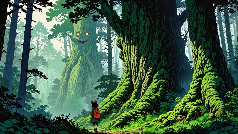 forest spirit wallpaper, mystical woods, enchanted creatures, background for desktop wallpaper (horizontal)