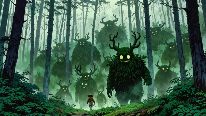 forest spirit wallpaper, enchanted woods, ethereal beings, background for desktop wallpaper (horizontal)