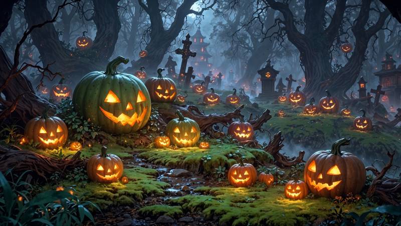 halloween pumpkin wallpaper, jack o lanterns, fall festivities, background for desktop wallpaper (horizontal)