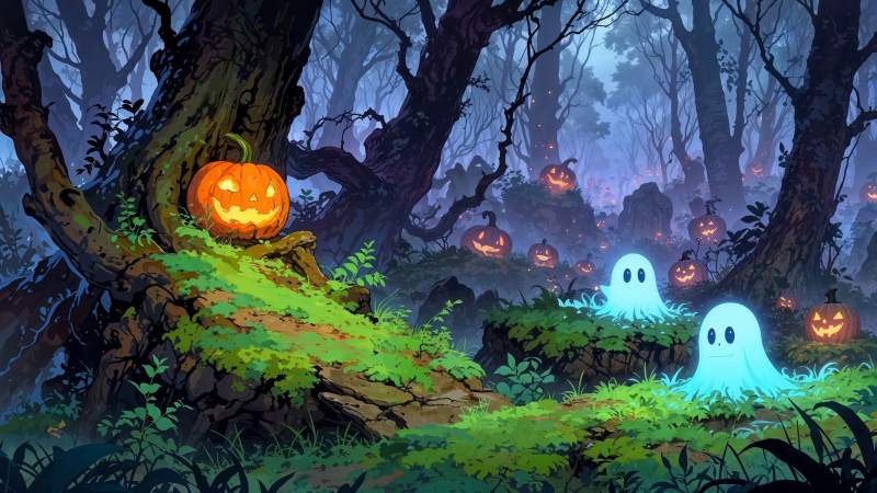 halloween pumpkin wallpaper, spooky decor, trick or treat, background for desktop wallpaper (horizontal)