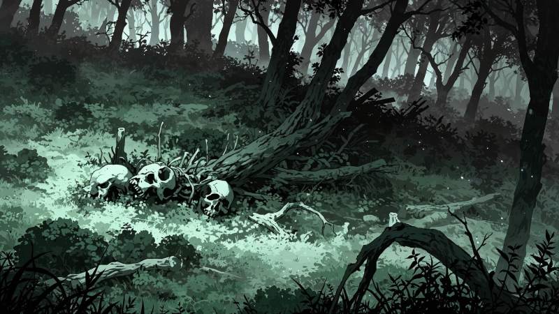 bone pile wallpaper, creepy landscape, death scene, background for desktop wallpaper (horizontal)