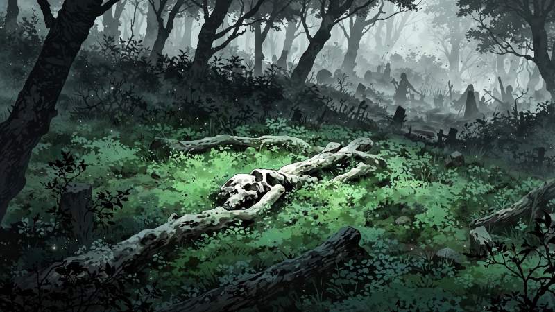 bone pile wallpaper, creepy landscape, decay, background for desktop wallpaper (horizontal)