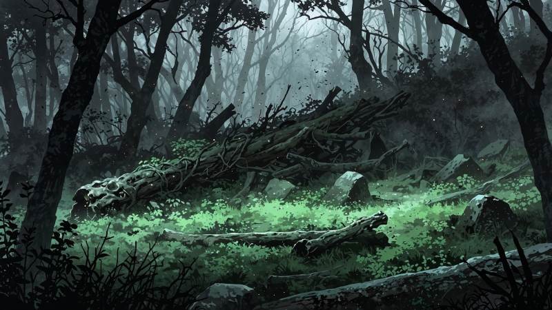 bone pile wallpaper, creepy landscape, dark forest, background for desktop wallpaper (horizontal)