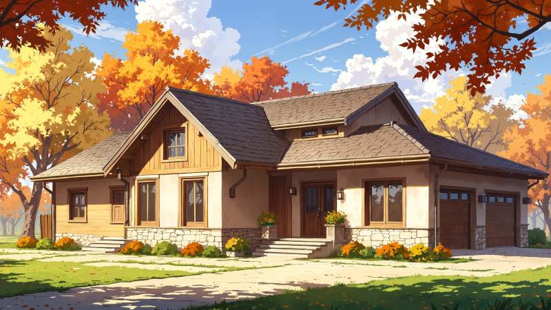 modern farmhouse wallpaper, autumn house, country living, background for desktop wallpaper (horizontal)