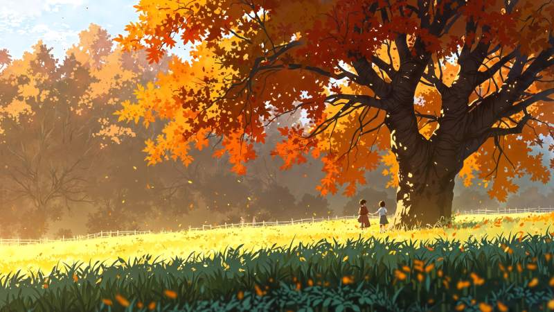 cozy fall wallpaper wallpaper, warm colors, golden leaves, background for desktop wallpaper (horizontal)