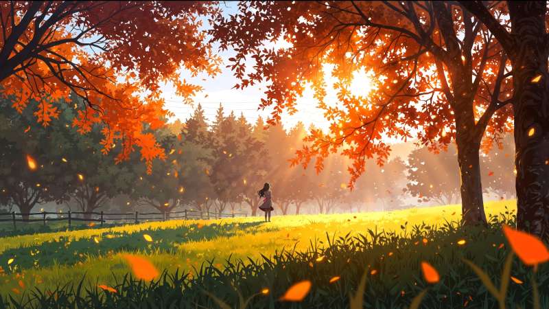 golden meadow wallpaper, tranquil landscape, golden hour light, background for desktop wallpaper (horizontal)