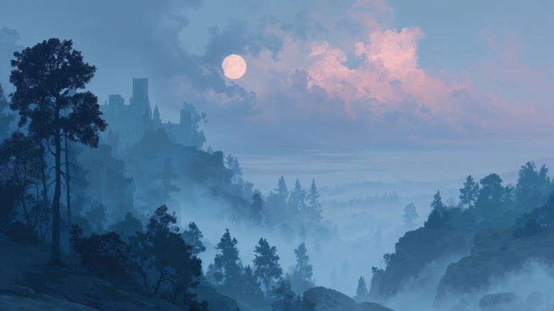 gothic wallpaper, dark clouds, moonlit night, background for desktop wallpaper (horizontal)