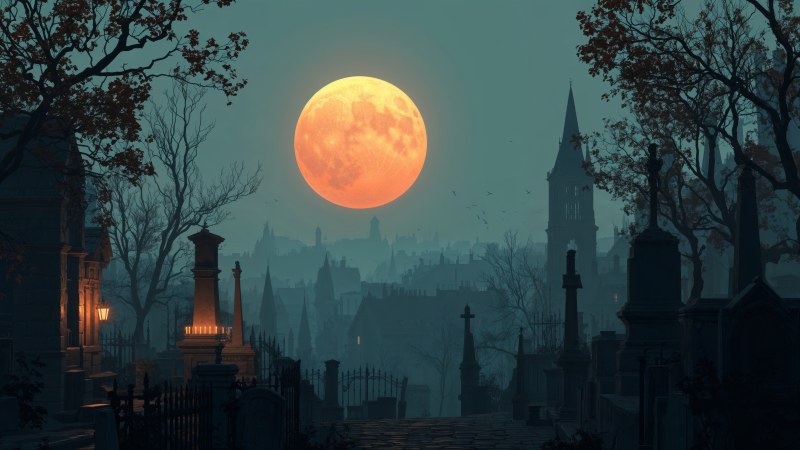 full moon wallpaper, gothic halloween, supernatural, background for desktop wallpaper (horizontal)